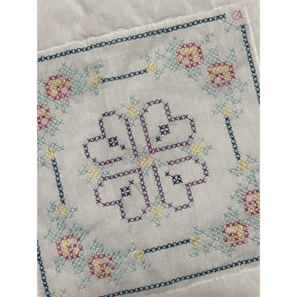 Handmade Embroidered Lap Quilt Throw Wall Hanging Country Cottagecore Clean - Picture 9 of 11